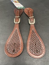 Tough1 Leather Spur Straps Basket Stamped