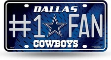 Dallas Cowboys #1 Fan Metal Embossed License Plate Tag 6"x12"