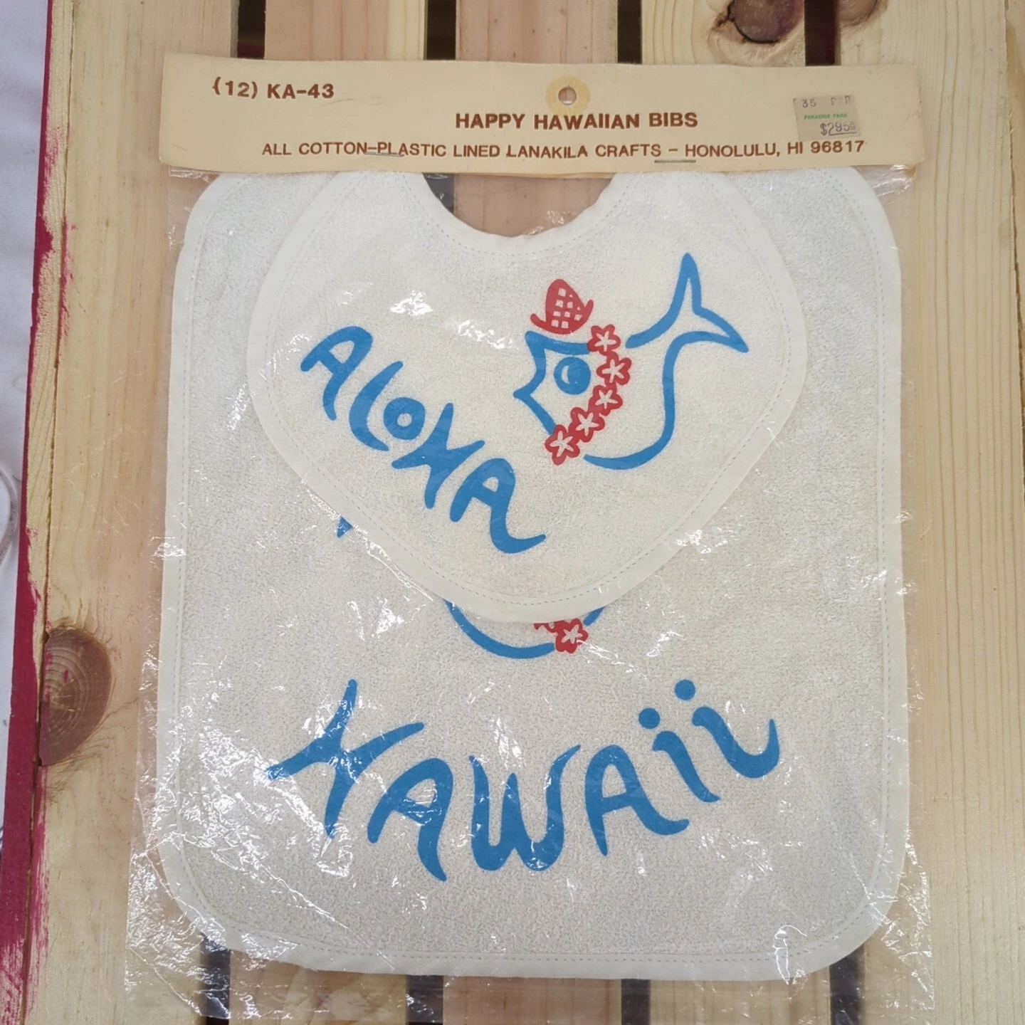 NOS Vtg. 90s - 2pc. Happy Hawaiian Bib Aloha Baby Fish Lanakila Crafts KA-43 See
