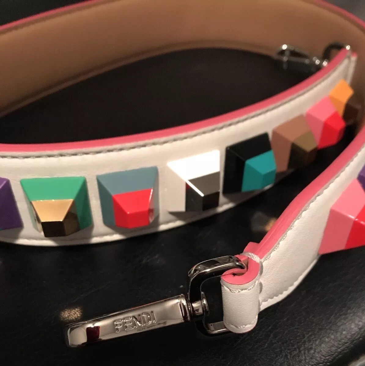 FENDI “STRAP YOU” White Multicolored Studded Shoulder Purse  display picture 1