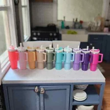 Dollhouse Miniature  Stanley Cups Water Mug 1:12 Scale W/ Lid and Straw