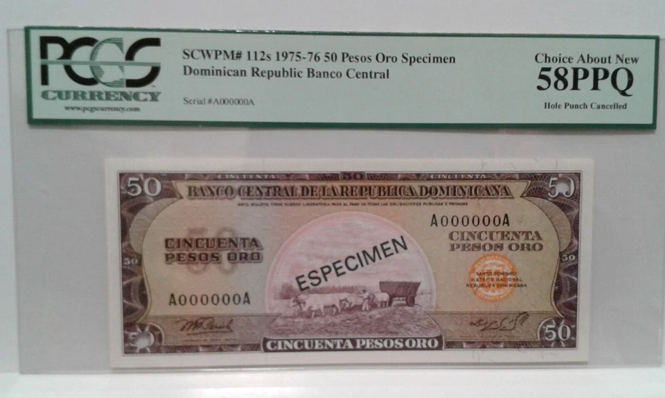 Dominican Republic 50 pesos Oro Especimen 1975-76 PCGS 58 Choise About New - Image 3 of 4