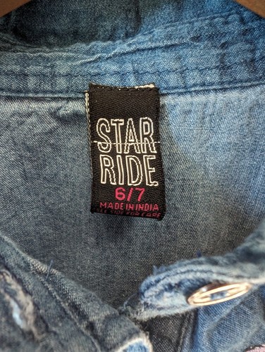 EUC Star Ride Girls 6/7 Denim Tulle Dress Unicorn Lined Embroidered Pink - Picture 8 of 9