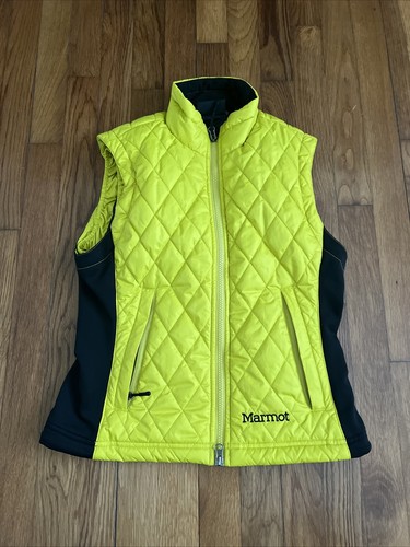 Marmot Women's Yellow & Black Diamond Quilted Puffer Vest Jacket Size S
