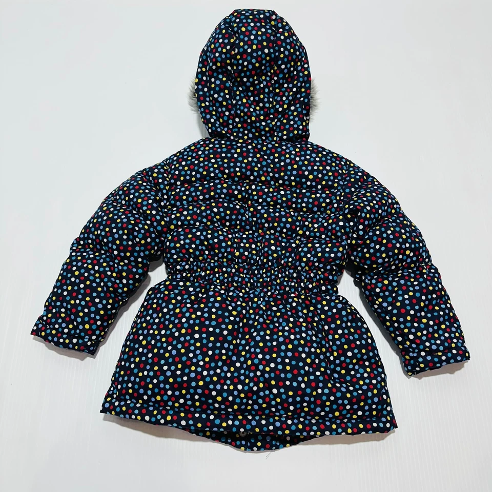 Hanna Andersson Puffer Jacket Girls Polka Dot Faux Fur Hood Full Zip Size 7 - Image 2 of 4