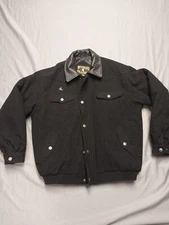 Wyoming Traders Jacket Mens Medium Black Wool Bomber Western Leather Collar