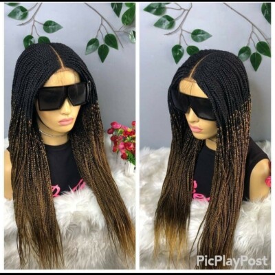 Handgefertigte Box Zöpfe Perücke. Cornrow Flechtperücke mit Babyhaar frontal. Flechtperücke 