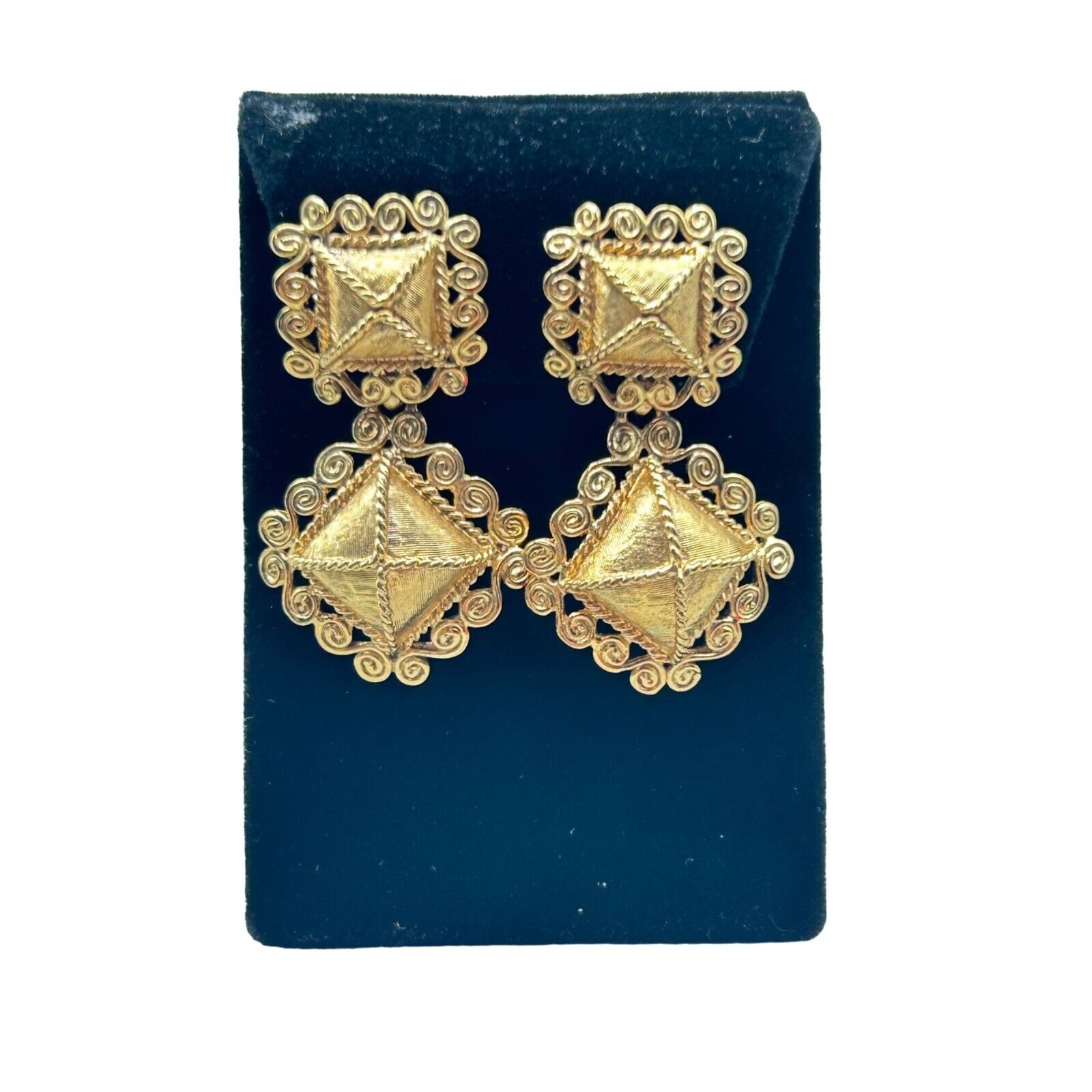 Signed Nina Ricci Clip On Earrings Dangle Gold To… - image 1