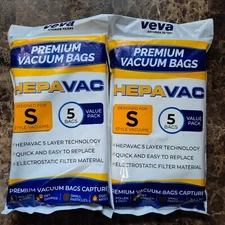 2 Packs of 5 (10 Bags) VEVA Type S HEPAVAC Premium Vacuum Filter Bags