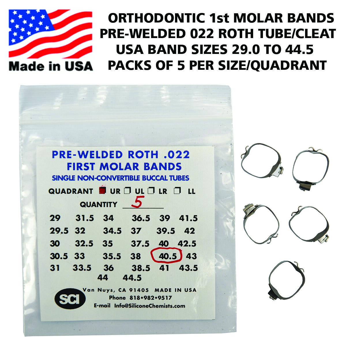 Orthodontic Pre-Welded 1st Molar Bands USA Sizes Roth .022 Tube