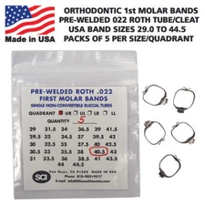 Orthodontic Pre-Welded 1st Molar Bands USA Sizes Roth .022 Tube/ Cleat Pack of 5