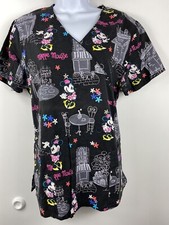 Disney Minnie Mouse Womens M Medical Nurses Scrub Top with Pockets Black Pink