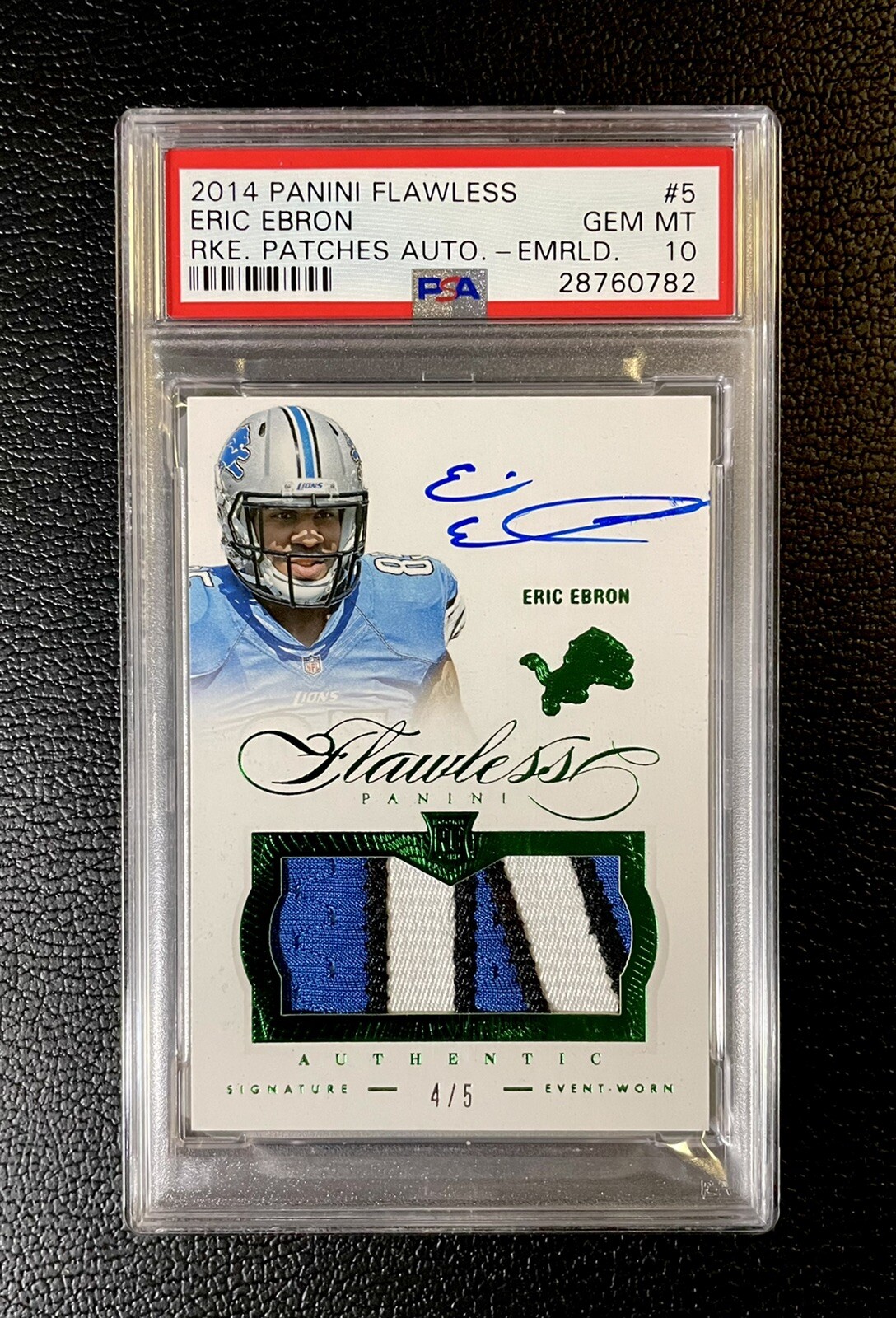 Eric Ebron Panini Flawless Rookie Patches Autograph #5 Emerald