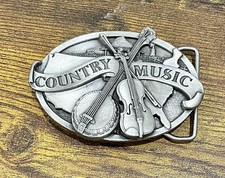 1984 Siskiyou Buckle Co. Country Music Banjo Fiddle E-29 Silver Belt Buckle