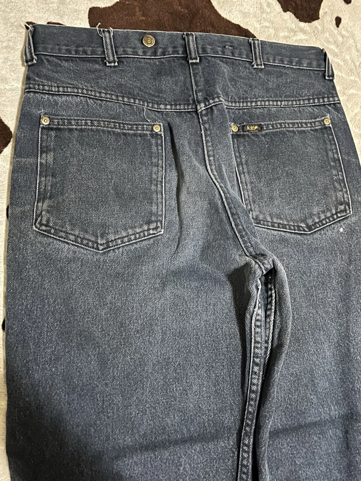 Pantalones de mezclilla de trabajo de carpintero clave rara de colección años 50 botones azul oscuro garra cremallera 34x30 Foto 4 de 4