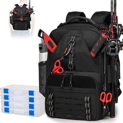 backpack tackle box ebay Black Water Resistant Fishing Tackle Backpack 2 Rod Holder 4 Storage Gear  Bag