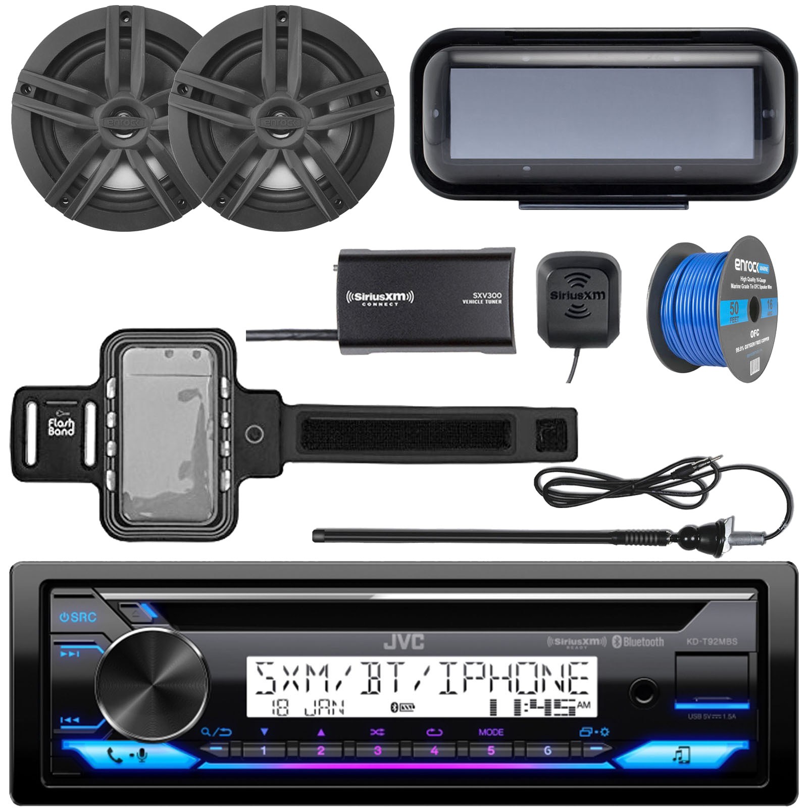 JVC KD-T92MBS Single DIN Marine Bluetooth CD Receiver, 2x 6.