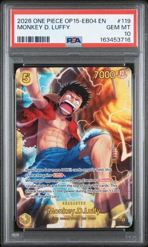 2026 ONE PIECE OP15-EB04-ADVENTURE ON KAMI'S ISLAND #119 MONKEY D. LUFFY PSA 10