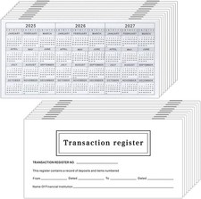 20 Black White Easy-to-Read Checkbook Registers, 6" x 3", 20 Pack
