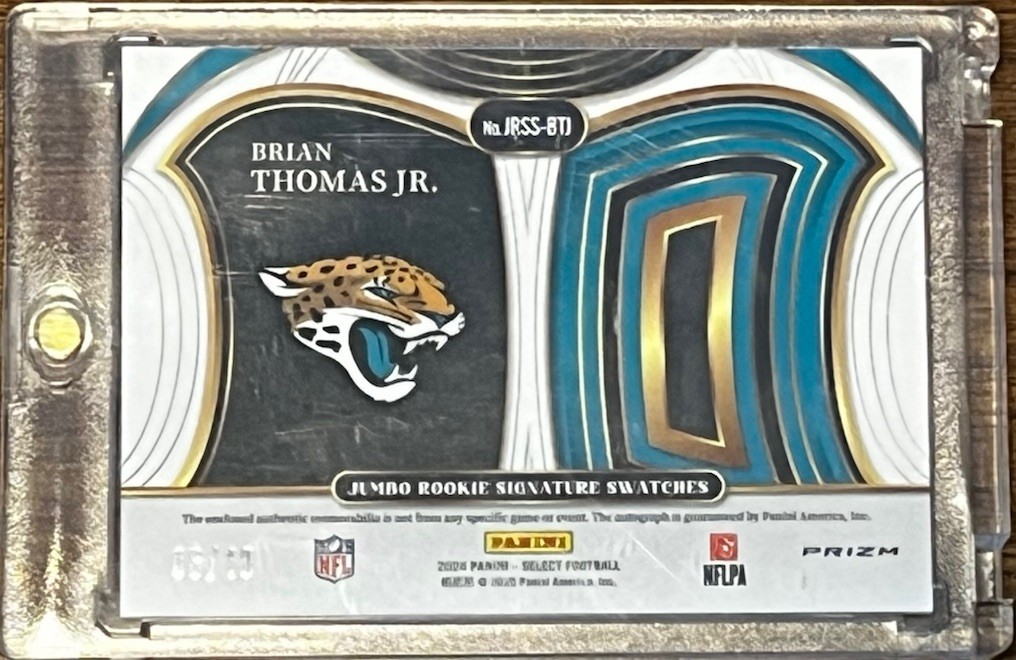 🔥2024 Panini select 🏈🔥Brian Thomas Jr. Auto Patch Jags #JRSS-BT Gold RC/10 view 2