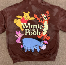 Disney Winnie Pooh Hoodie Womens L Fleece Dual Graphic Zip-Up Brown