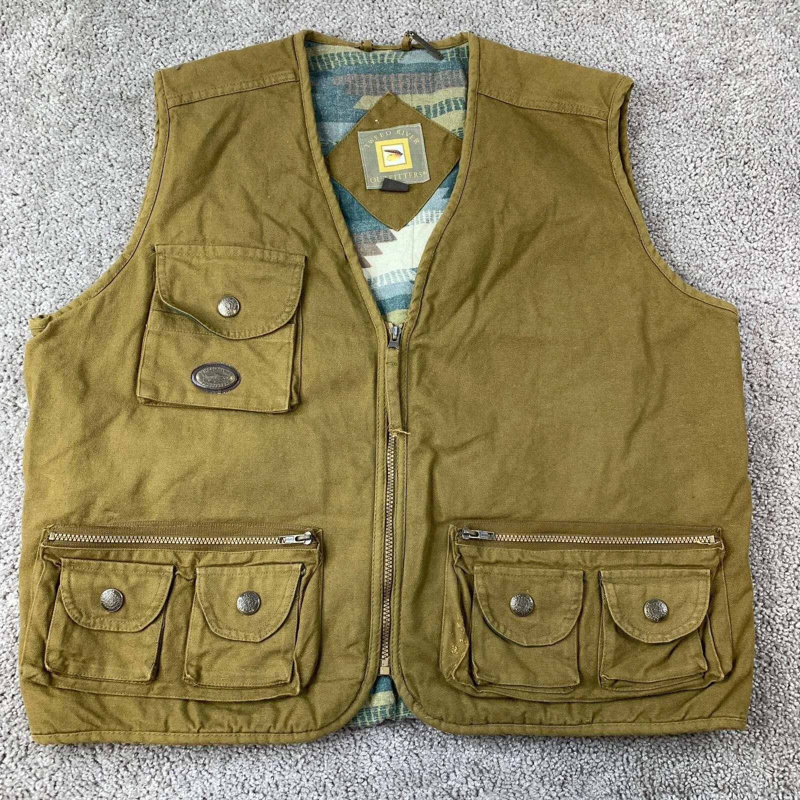 Tweed River Utility Fishing Vest Jacket Men's M Brown Full Zip Multi-Pocket