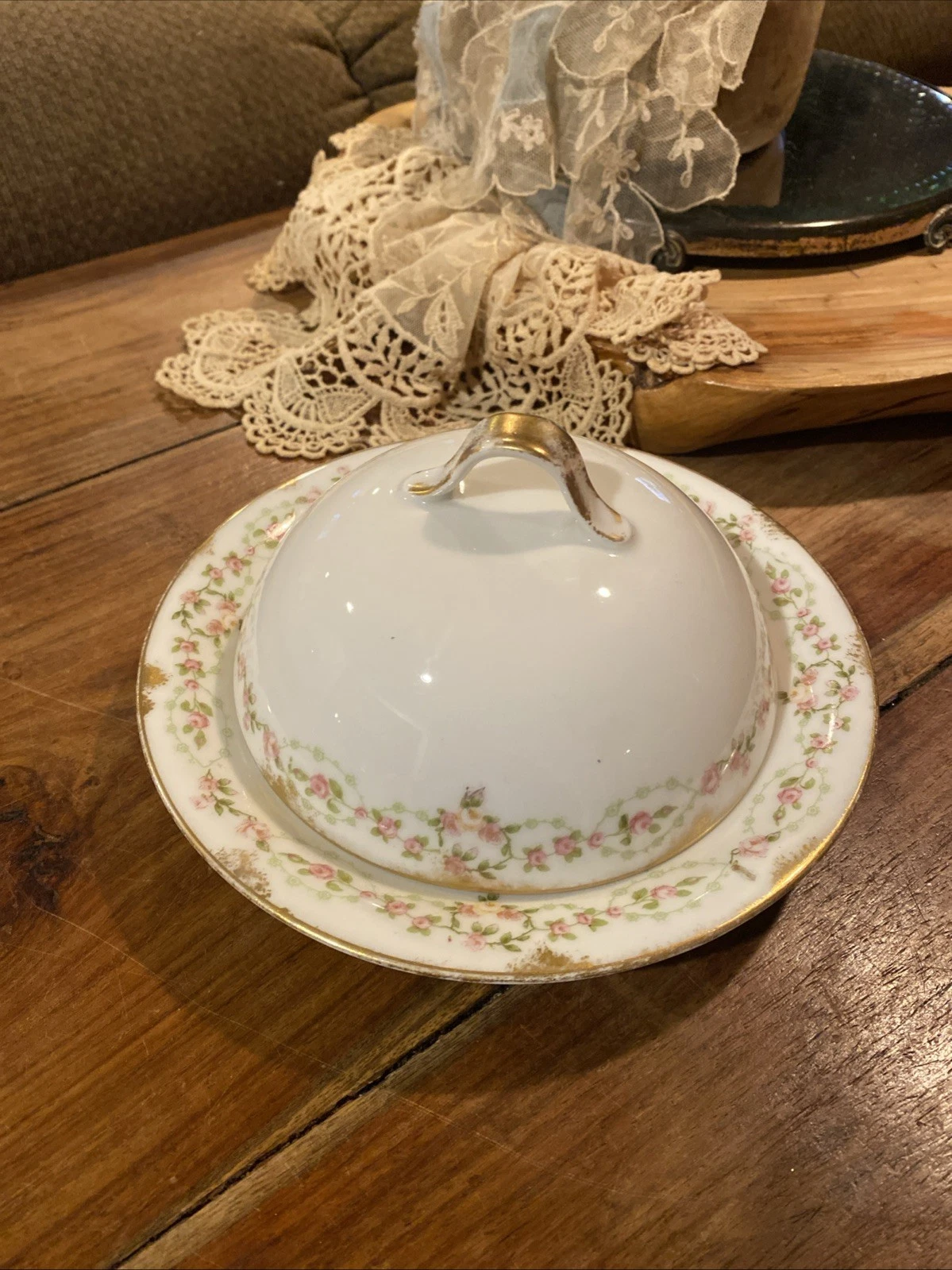 Theodore Haviland Limoges Covered Butter Cheese Dish France Dome Strainer Roses