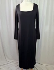 Marks & Spencer Square Neck Midi Dress Black Long Sleeved Stretch UK14 C4908