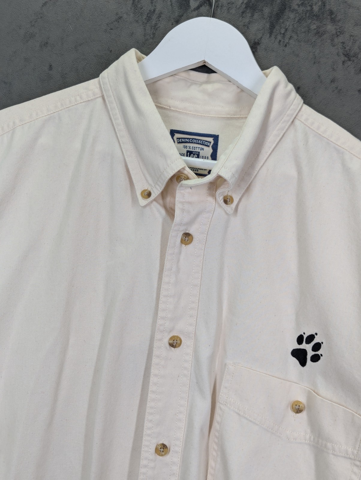 Vintage 90s Lee Denim Collection Wolf Embroidered Shirt 2XL Cream Heavy Cotton image 4