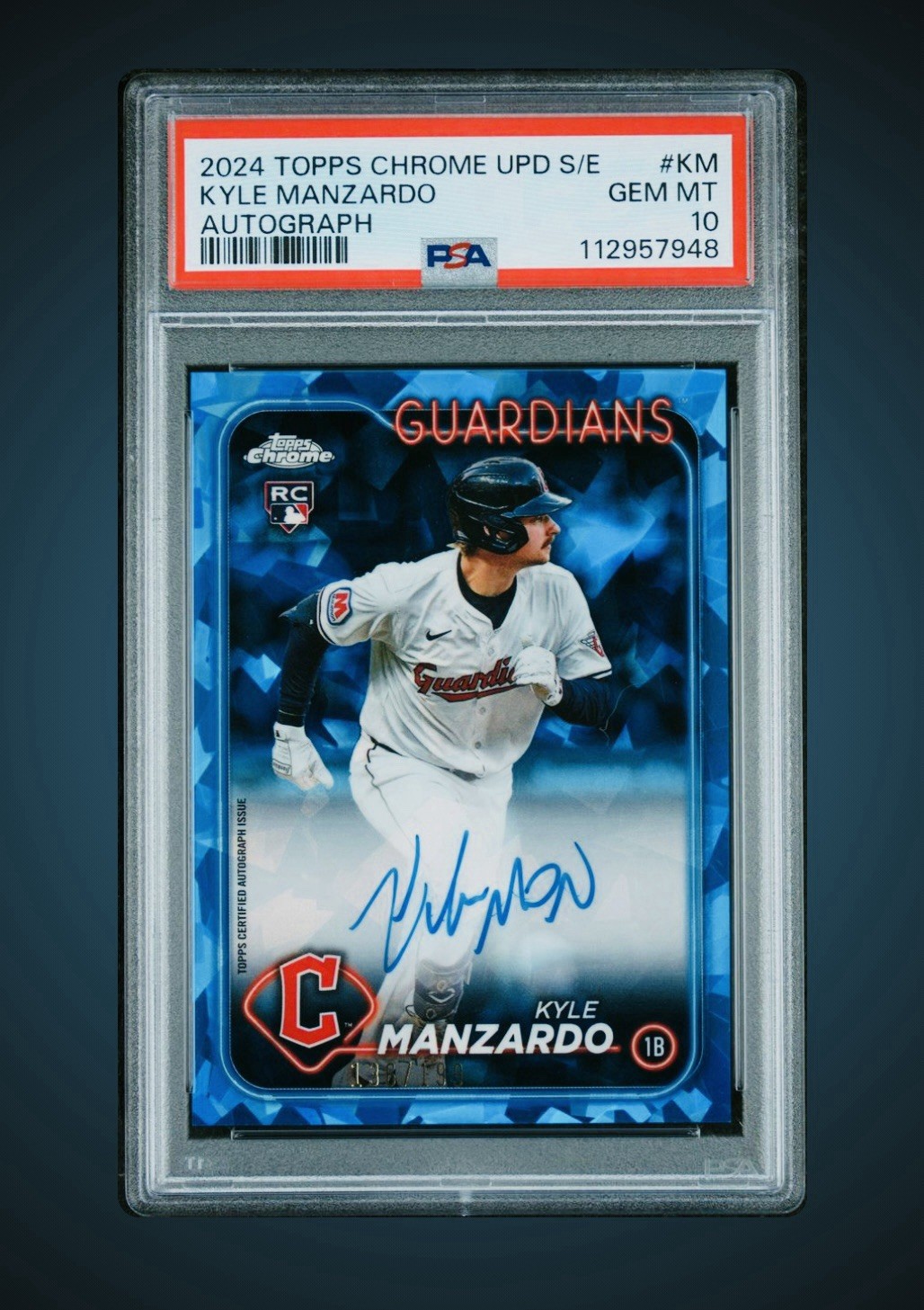 2024 TOPPS CHROME UPDATE SAPPHIRE KYLE MANZARDO RC AUTO /199 GAURDIANS