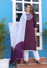 Pakistani Style Women's Rayon Floral Printed Straight Kurta Pant with Dupatta