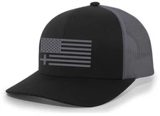 Christian American Flag Cross Mens Embroidered Mesh Back Trucker Hat