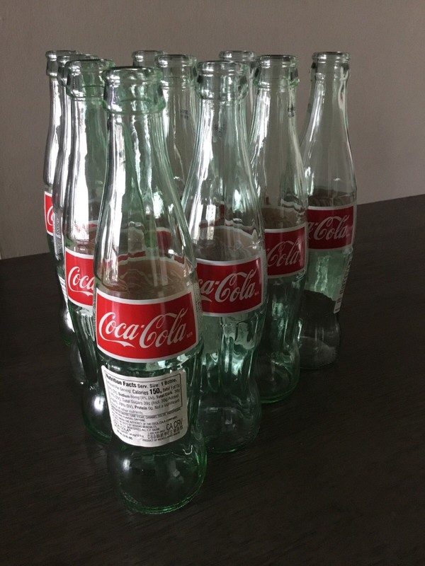 Lot of  10 Empty Coca Cola 355ml Green Glass Bottles Made in Mexico 
