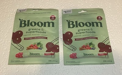 2~ BLOOM Nutrition Greens & Superfoods Powder Spiced Cranberry 5 Stick Exp 09/26