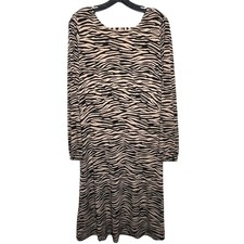 LOFT Dress Women’s 6 NWT Animal Print Long Sleeve Midi Tan Black Fall