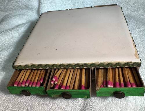 Vintage Handmade Folk Art Tile Trivet Match Storage Box Drawers Strikers - Picture 5 of 9