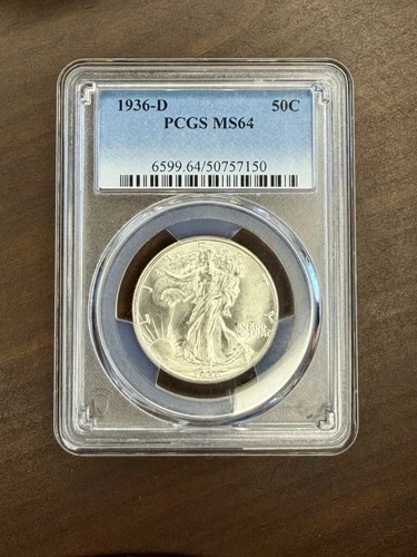 1936-D Walking Liberty Half Dollar : PCGS MS64 Blazing White