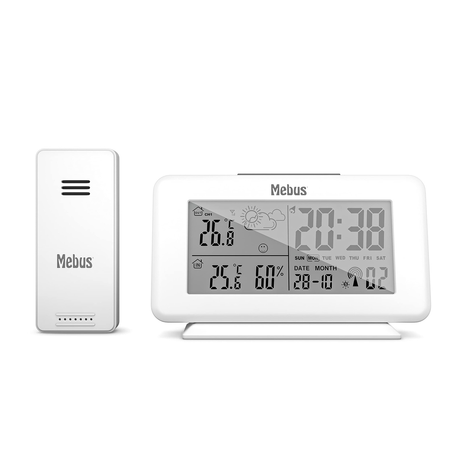 Mebus Funk-Wetterstation, Innen- und Außenthermometer, Farbe: Weiß, Model 5gi1