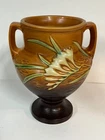 Vintage Roseville Pottery Brown Freesia 195-8 Urn Vase Original 1940's EUC