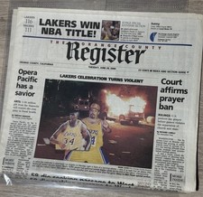 Vintage June 20 2000 OC Register Newspaper Lakers NBA Champions Kobe Bryant Shaq