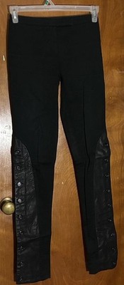 John Richmond 'X' Pants Skinny Black Leather Button Detail Size 4 Vintage Italy