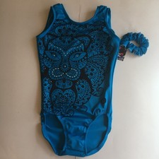 New GymGear Leotard Gymnastics TS 16 Blue Lion Rhinestone Mandala