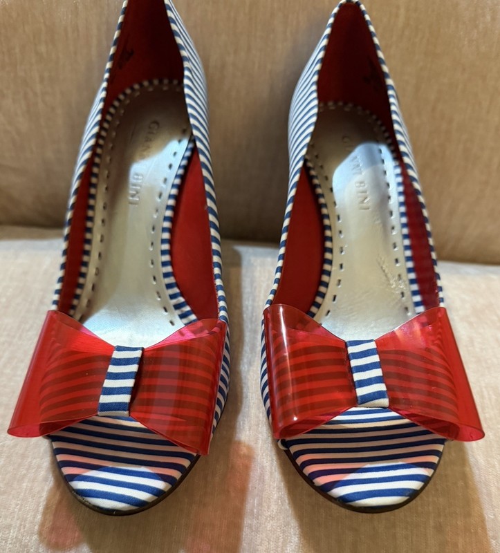 Gianni Bini Betsey Patriotic USA Pumps Red Bow Striped Heels Women’s 6.5