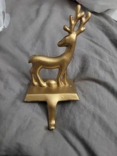 Christmas Gold Color Metal Reindeer Stocking Hanger Fireplace Mantle Hook