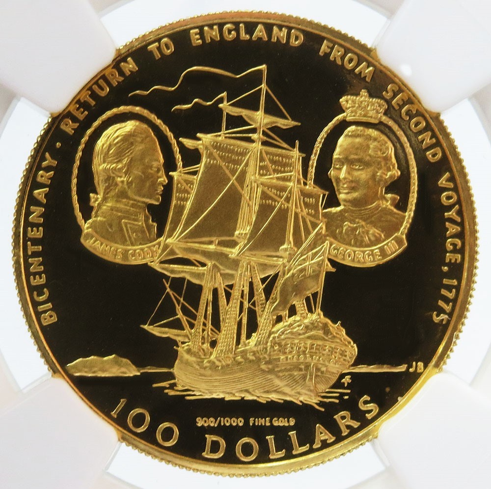 1975 FM GOLD COOK ISLANDS $100 DOLLAR JAMES COOK COIN NGC PROOF 69