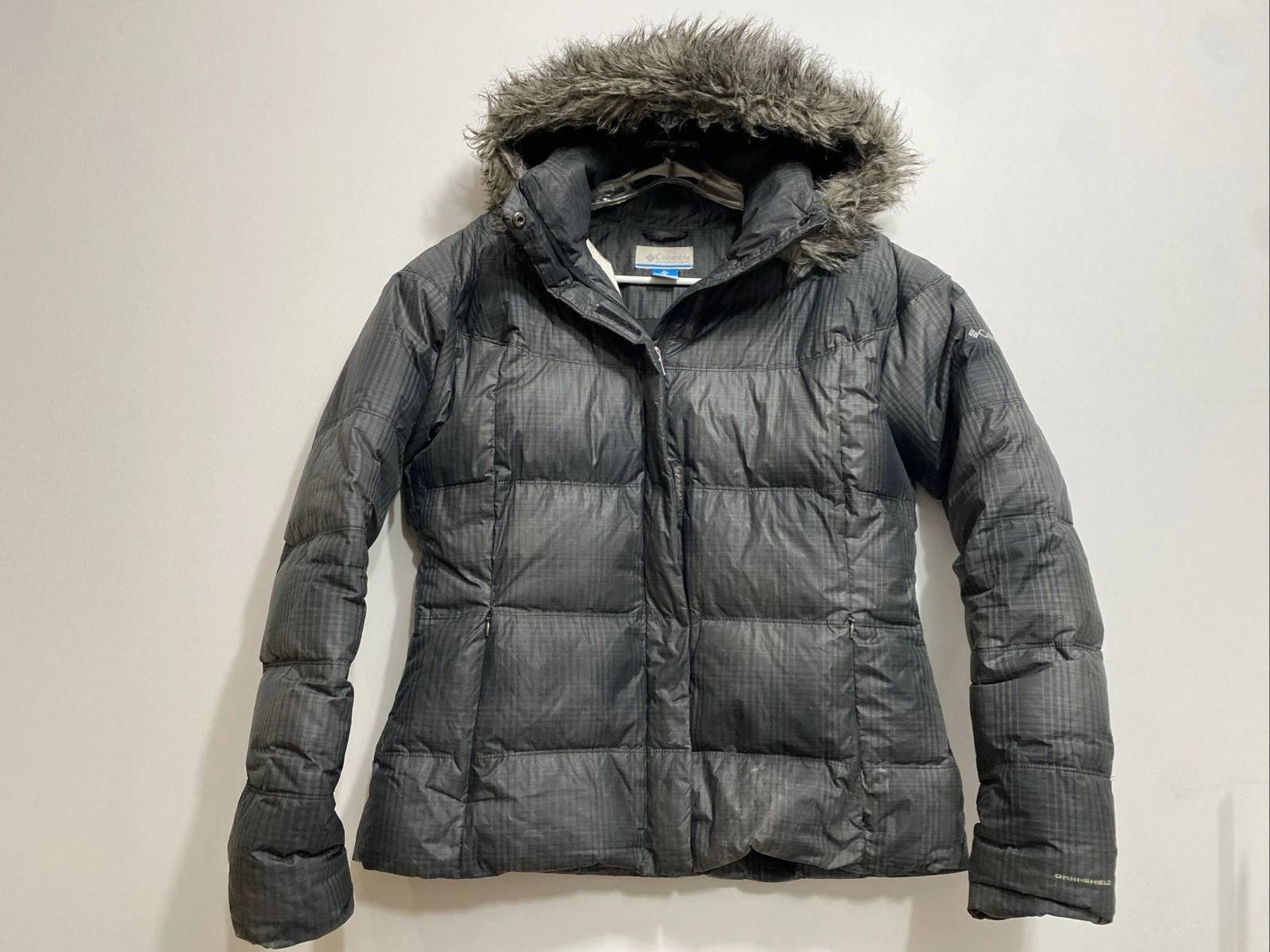 Columbia OMNI-SHIELD DUCK Down Puffer Jacket Coat Women's XL Hooded Fur Trim