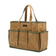 16OZ Waxed Canvas Tool Tote Bag | Large-Capacity Tool Storage Tote with 10 Ex...