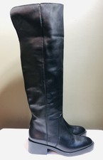 ZARA FW24 Black Leather Knee High Fold Over Boots EUR 36 US 5.5-6 Style 2053/410