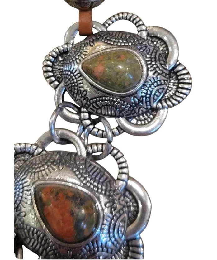 Collar de acero inoxidable medallón de piedra gota lágrima suroeste de Unakite declaración Foto 4 de 4