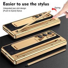 For Samsung Galaxy Z Fold 6 7 8 Ultra Leather Armor Case Hinge Cover Stylus